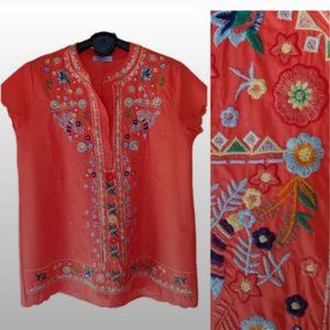 Misslook Coral embroidered cap sleeve blouse - L
